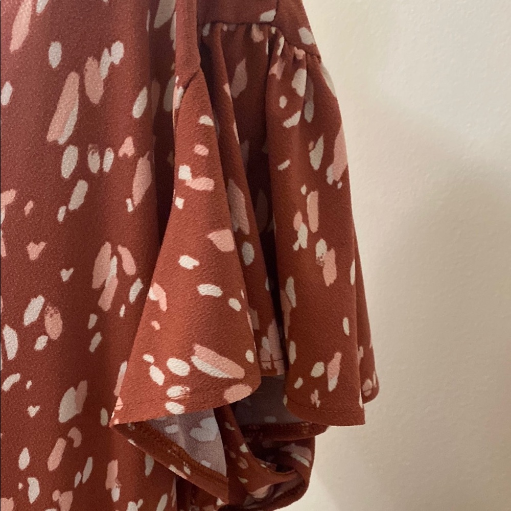 Elegant Rust Faux Wrap Dress - Picture 6 of 10